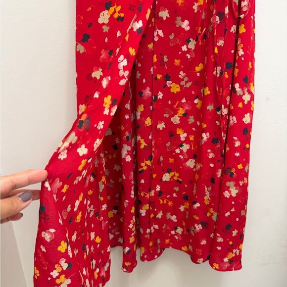 Realisation Silk Wrap Midi Floral Dress in Rouge Fleur Red Size S - Picture 6 of 14